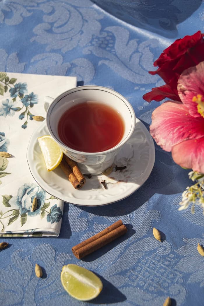 Spiced tea with lemon and cinnamon